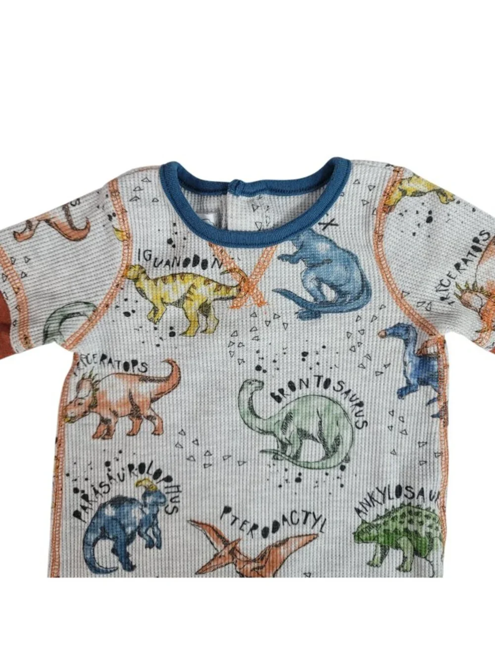 Mud Pie Dinosaur Thermal One Piece Sleeper Romper Multi 3-6M Long Sleeve Snaps